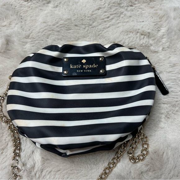 Kate Spade Black White Stripe Satin Crossbody Bag Chain Strap Small Purse - Picture 5 of 15